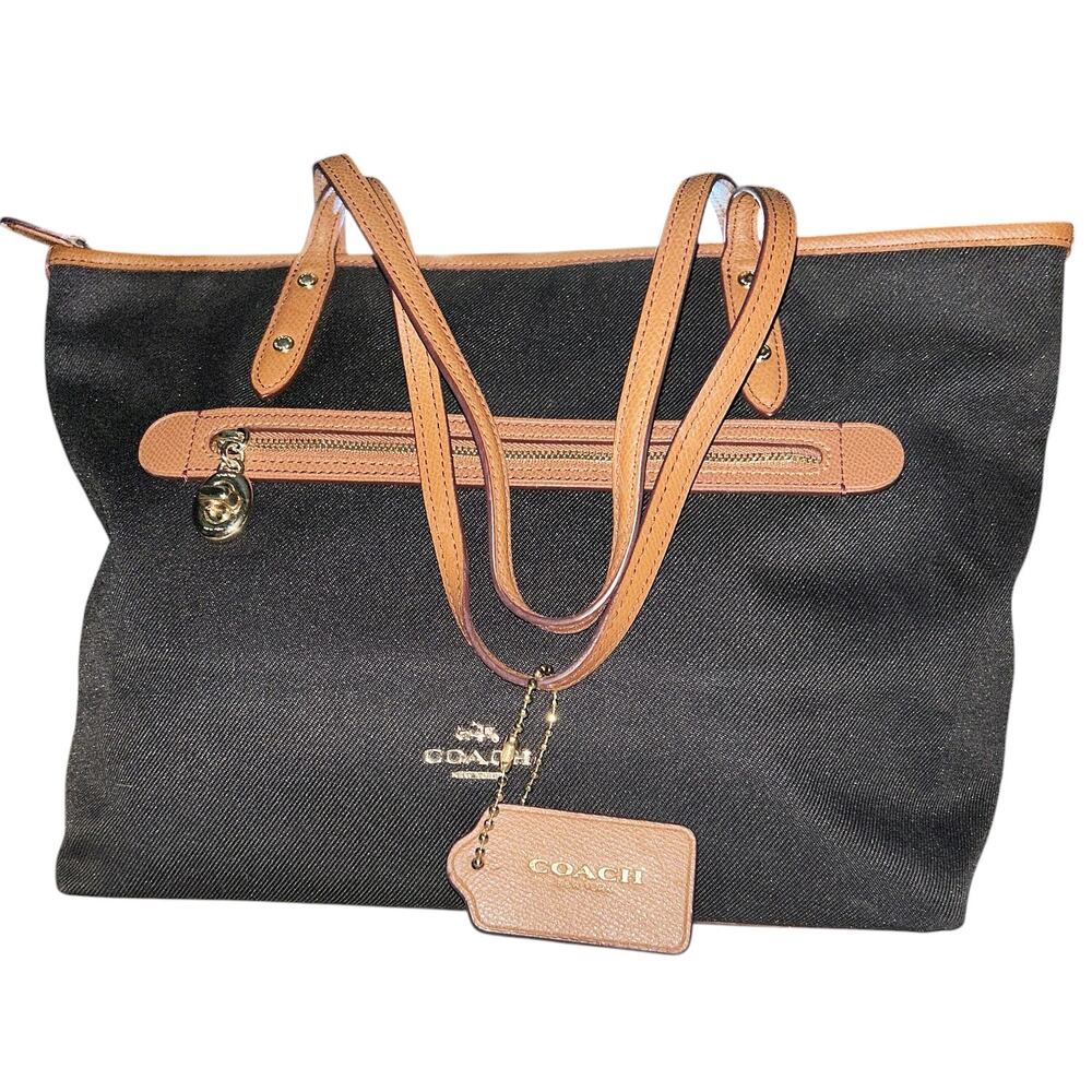 Coach Black and Tan Canvas Tote